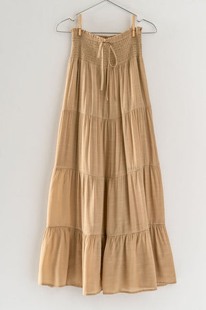 Gold khaki Tiered Maxi Skirt