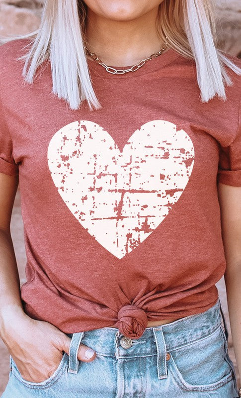Distressed Heart Graphic Tee Top